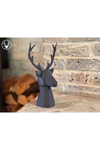 2 Adet Siyah Beyaz Dekoratif Geyik Görünümlü Poli Vazo, Dekoratif Biblo, Masa Üstü Geyik Kafası Obje