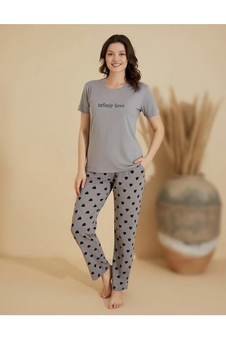 Boyraz Slim Fit Dar Kesim Kadın Milan Bisiklet Yaka Kısa Kol Pijama Takımı 11026g - 1 Adet Gri