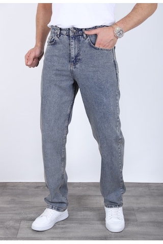 Blayn Jeans Erkek Antrasit Baggy Kot Pantolon - Geniş Kalıp Günlük Rahat Denim Jean Açık Gri