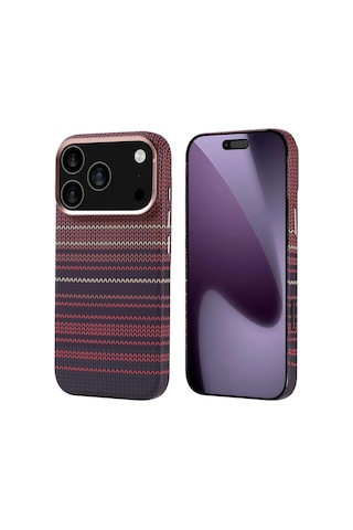 Zore Apple iPhone Uyumlu 17 Pro Kılıf M-safe Şarj Özellikli Karbon Fiber Görünümlü Omsy Nekst Kapak - Bej