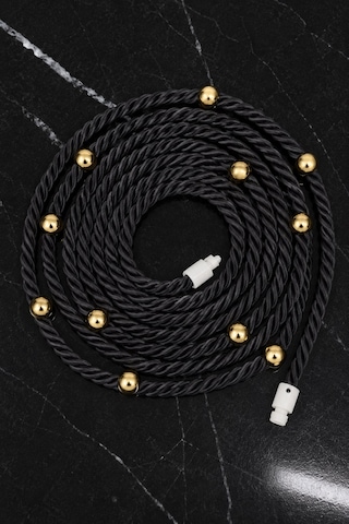 Siyah Kruvaze Perde Tavan Korniş Bağlama Halatı - Gold Detaylı - Perde Süsü - 3 Metre - 1 Adet