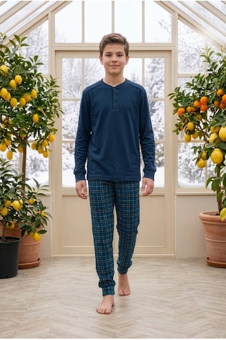 Tarık Erkek Çocuk Pijama Takımı Uzun Kol Kışlık İnterlok Lacivert