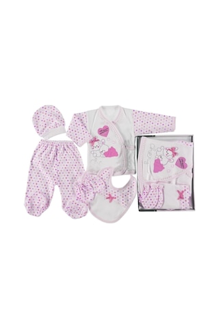 Bambinoo Bambino Beyaz-pembe %100 Pamuk 5'li Pembe Kız Bebek Hastane Çıkışı Yenidoğan Zıbın Set Beyaz - Pembe