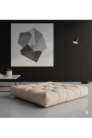 Rual Kadife Döşemelik Kumaştan Yer Pufu Sandalye Minderi Yer Minderi 60x60 Cm Krem