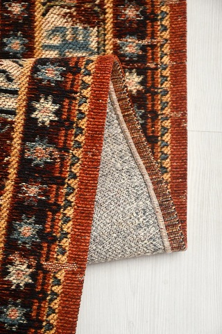 Narvı Kiremit Oturma Odası Salon Robot Süpürge Uyumlu Kolay Temizlenebilir Pamuk Akrilik Saçaklı Kilim Hali