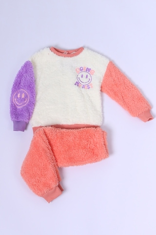 Hçm Çocuk Peluş Alt-üst Takım Baskılı Kolları Renkli D23 Turuncu
