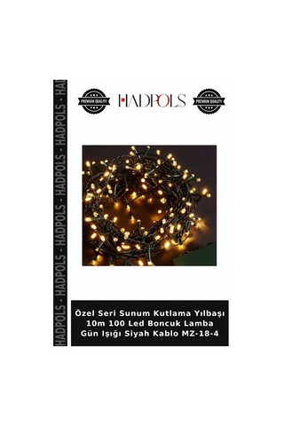 Özel Seri Sunum Kutlama Yılbaşı 10m 100 Led Boncuk Lamba Gün Işığı Siyah Kablo Mz-18-4