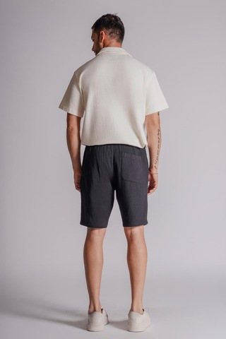 Braccas Erkek Yandan Cepli Beli Lastikli Dokulu Kumaş Relaxed Fit Jogger Şort Siyah Siyah