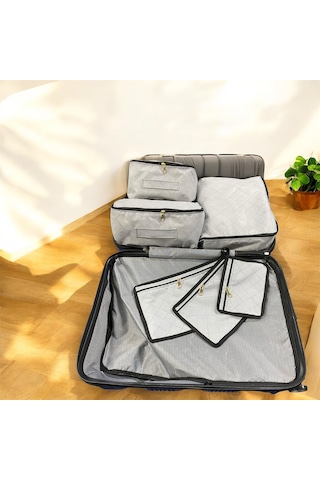 6'lı Valiz Düzenleyici Bavul Içi Organizer Set Seyahat Hurcu Gri