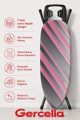 Hediyeli Sweety Battal Boy Xxl Beden 60x162 Cm Ütü Masası Kılıfı Pembe-gri