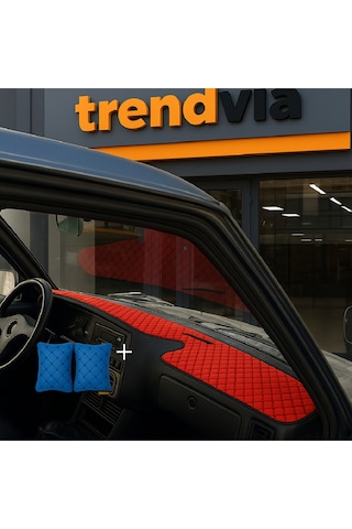 Tofaş Şahin Doğan Kartal Yüksek Ön Göğüs Kırmızı-siyah Torpido Kılıfı / Mavi-siyah Boyun Yastığı