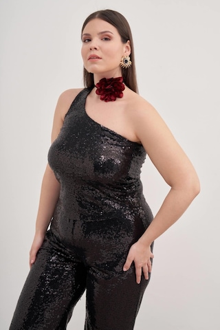 Tek Omuz Astarlı Payetli Top-3351 Siyah