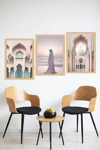 Modern İslami Mimari Ve Huzur Temalı 3 Lü Tablo Seti Çerçeve Görünümlü Crvs1210 30 X 40