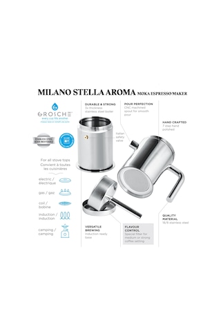 Grosche Milano Stella Aroma Çelik Moka Pot Gümüş 4 Cup