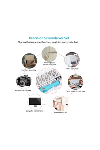 Wezone 32 Parça Çok Amaçlı Hassas Tornavida Seti - Crv+abs Malzeme, Uzantı Çubuğu Ve Farklı Tip Uçlar, Plastik Kutuyla No:8210