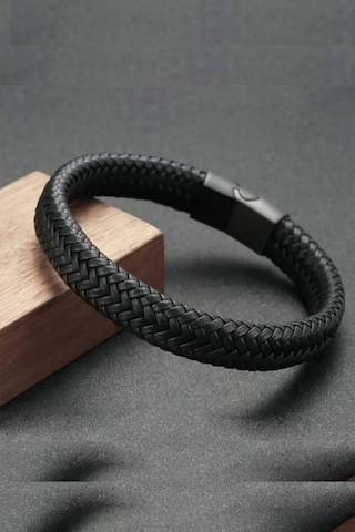 Gogoey Erkek Deri Bileklik Siyah