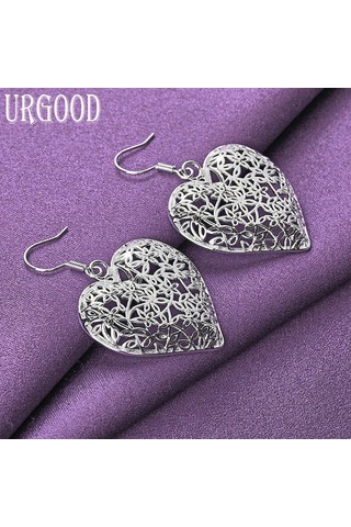 925 Ayar Gümüş Romantik Kalp Kolye Küpe Hediye Moda Takı