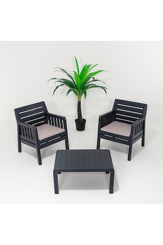 Lara 1+1+S Bahçe Takımı Balkon - Bahçe - Teras Mobilyası / Antr Gri