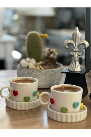 Rengarenk Kabartma Kalpli Mug Kupa Fincan