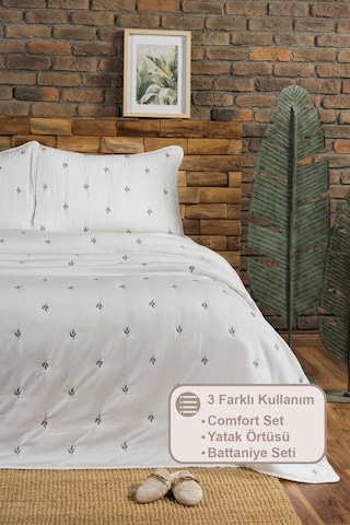 Elart Larissa Yatak Örtüsü Seti Tek Kişilik Nakışlı 160x220 Cm Yeşil Yeşil