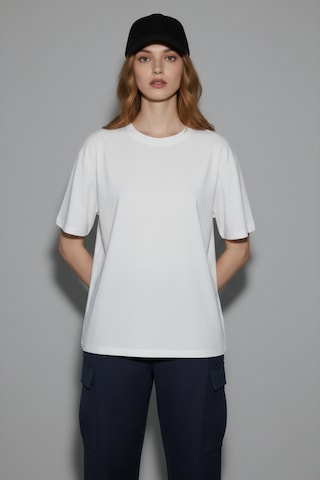 Soft&Basic Kadın 2'li %100 Organik Pamuk Oversize Fit Basic Yuvarlak Yaka T-shirt İndigo-beyaz