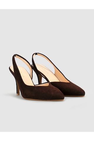 Cabani Kahverengi Süet Hakiki Deri Slingback Stiletto Kadın Ayakkabı
