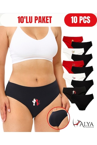 Alya Underwear Kadın Külot Basic Slip Renkli Pamuklu Iç Çamaşırı 10'lu Paket Multicolor-x32 Multicolor - X40