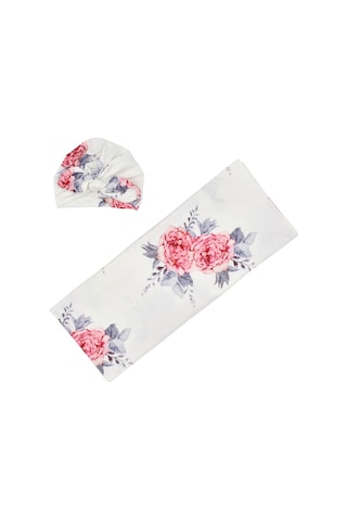 Yaozixa Yeni Doğan Bebe Swaddle Battaniye Ve Şapka Seti - 80x80cm, Polyester, Kuzey Avrupa Stili Beyaz Zemin Çiçek Desenli 190702 Beyaz