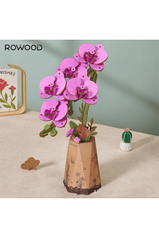 Rowood Tw091 Orkide Çiçeği Purple Moth Orchid Dıy Minyatür Maket Model Set Ahşap 3d Wooden Puzzle Model Kit Ahşap Maket Dekoratif Hobi Seti