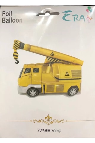 İnşaat Temalı İş Makinesi Vinç Folyo Balon Büyük Boy 77x86 Cm Erkek Çocuk Doğum Günü Kutlama Süsü Sarı