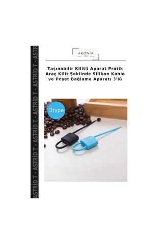 Taşınabilir Kilitli Aparat Pratik Araç Kilit Şeklinde Silikon Kablo Ve Poşet Bağlama Aparatı 3'lü Çok Renkli