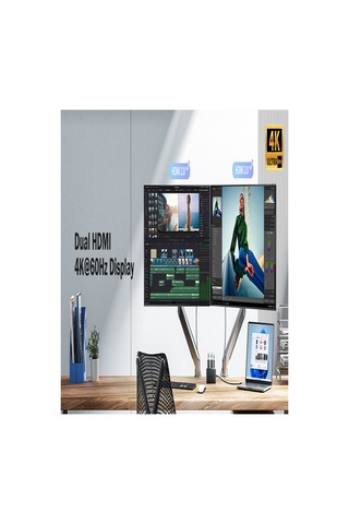 Lemorele Hd42 3'ü 1 Arada Type-c To Çift Hdmı 4k 60hz Görüntü Aktarıcı Ve 100w Pd Hızlı Şarj Hub - Dual Monitör Çoklayıcı Dönüştürücü Adaptör Windows Ve Mac