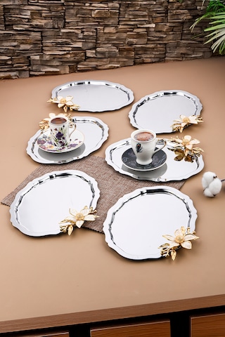 6 Adet Oval Papatya Kahve-çay Servis Ve Sunum Tepsisi 25x20 Cm