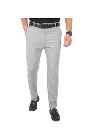 Deepsea Erkek Gri İtalyan Kesim Tüylenmez Likralı Spor Pantolon Esnek Kumaş Bilek Boy Boru Paça Klasik Pantolon 2502005 Gri