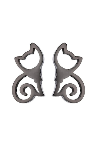 Fastbuy Siyah Minimalist Kedi Küpe, Paslanmaz Çelik Kaplama, Kadın Takı, Sevimli Hayvan Design Siyah