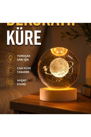 Kız Figürlü Dekoratif Cam Küre Sarı Işıklı Ahşap Standlı Tasarım 50069206