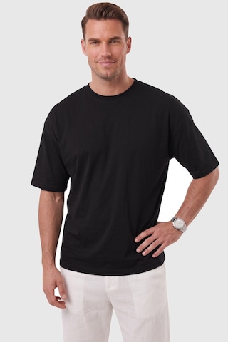 Rizzup Erkek %100 Pamuk Oversize Geniş Kesim Bisiklet Yaka Basic Siyah Tişört 2604362