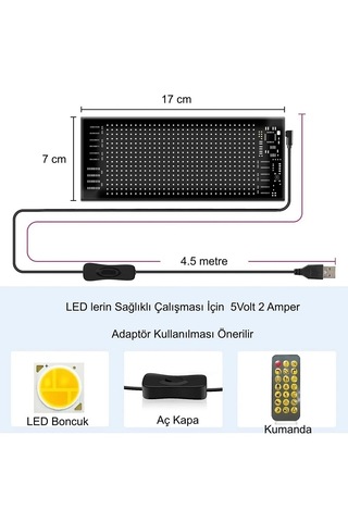 Yenilzd Matrix Kayan Yazı Emoji Led Ekran Programlanabilir 17x7c