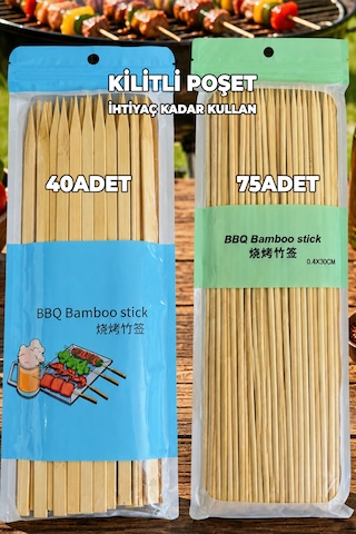 Kırılmaz Çöp Şiş Seti - Kebap Şişi Ve Çöp Şiş Seti - Kilitli Poşet - 75 Ve 40 Adet - Ekstra Sağlam