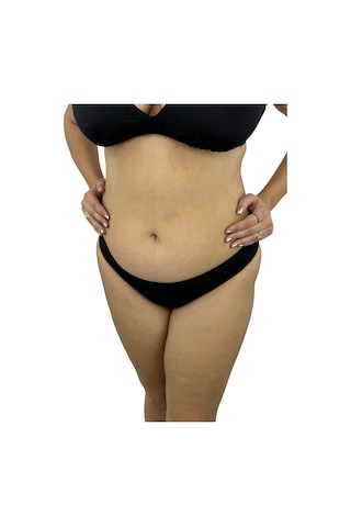 Pierre Cardin Büyük Beden Geniş Üçgen Kalın Askılı Yırtmaç Detaylı Sabit Pedli Kadın Bikini Takım Siyah