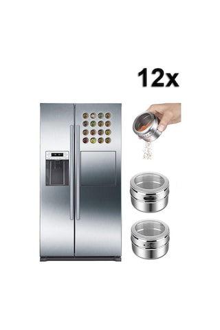 12Li Mıknatıslı Paslanmaz Çelik Baharatlık Takımı Cin114-12 Gümüş