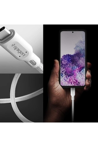 Spigen DuraSync USB-C to USB-C 3.2 100W Kevlar Hızlı Şarj Hızı Kablo C10C3 White - 000CA25706