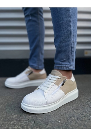 Mevese Roirraw Bağcıklı Ve Fermuarlı Süet Erkek Günlük Sneaker Ayakkabı - Beyaz Krem Krem - Beyaz