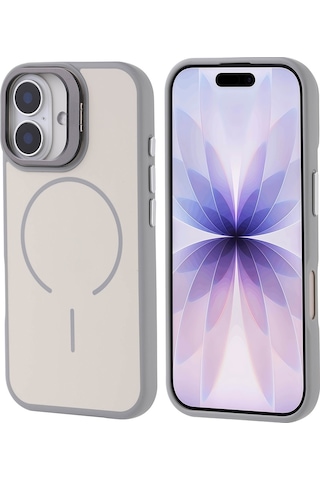 Subutu Apple Uyumlu iPhone 17 Kılıf M-safe Şarj Özellikli Kamera Standlı Sbt Notron Kapak - Gri Gri