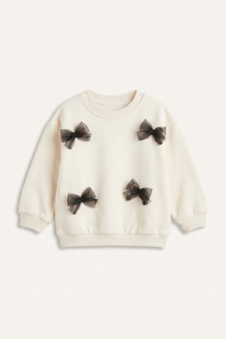 Defacto Bisiklet Yaka Fiyonk Detaylı Ecru Sweatshirt Kız Bebek I1017a526auer100 Ekru-er100