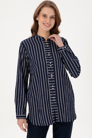 U.S. Polo Assn. Kadın Lacivert Uzun Kollu Çizgili Tunik Gömlek 50290024-VR033