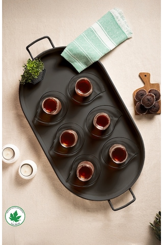 Lin Metal Lotus 57 cm Elips Metal Tepsi - Siyah