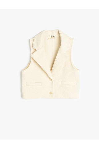 Koton Pamuklu Cep Detaylı Kruvaze Yaka Crop Tüvit Yelek Ekru 5skg60082ak Ekru