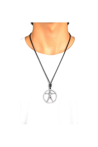 Kore İp Askılı Ve Krom Çelik Kaplamalı Unisex Tribal Kolye Gümüş6