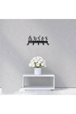 Myc Metal Duvar Askılığı - Müzisyen Figürlü Dekoratif Ceket Ve Anahtarlık Askısı Siyah 12x24